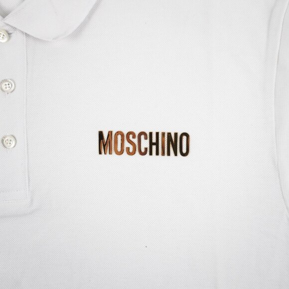 Moschino Logo Polo Shirt In White And Gold Men's Size US 40/EU 50 NWD - Picture 3 of 12